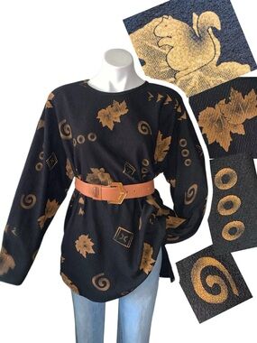 v i n t a g e :: Abstract Artsy Flowy Tunic Squirrel Art to Wear Blouse